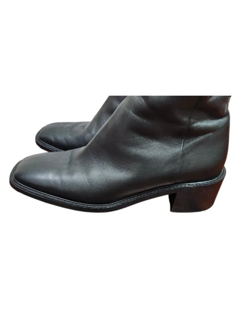 Everlane Day Heel Boot Womens Size 8 Black Leather Ankle Boots Square Toe Zip